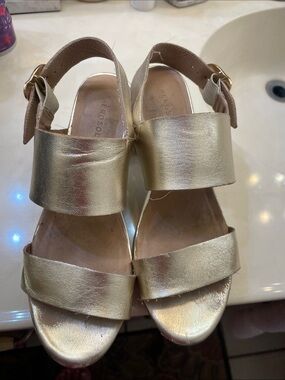 AEROSOLES Metallic Gold Double-Strap Slingback Sandals